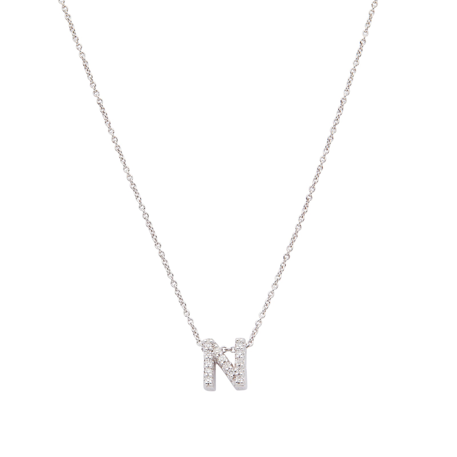 Roberto Coin Tiny Treasures 18ct White Gold 0.07ct Love Letter N Necklaces