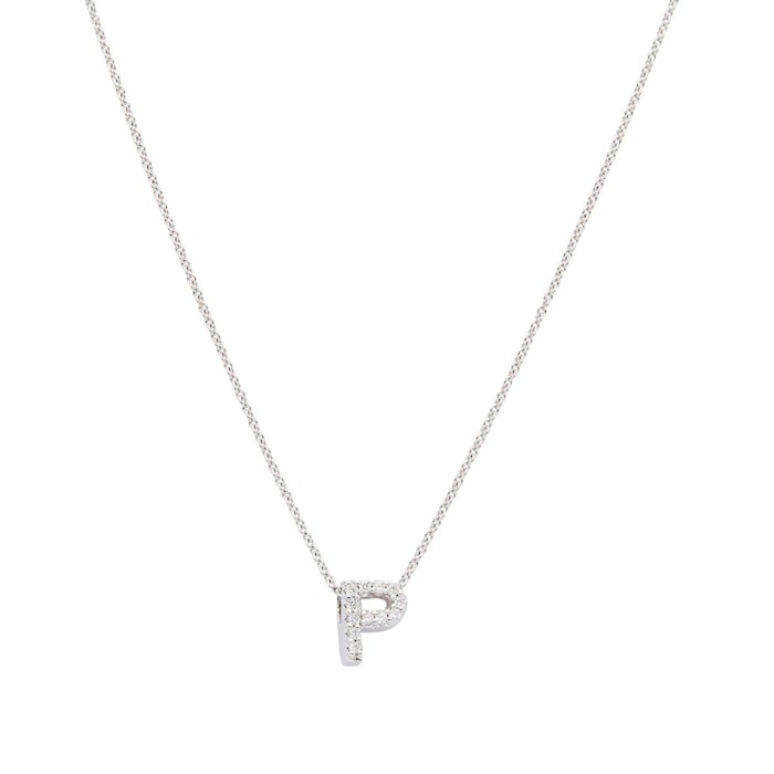 Roberto Coin Tiny Treasures 18ct White Gold 0.05ct Love Letter P Necklaces