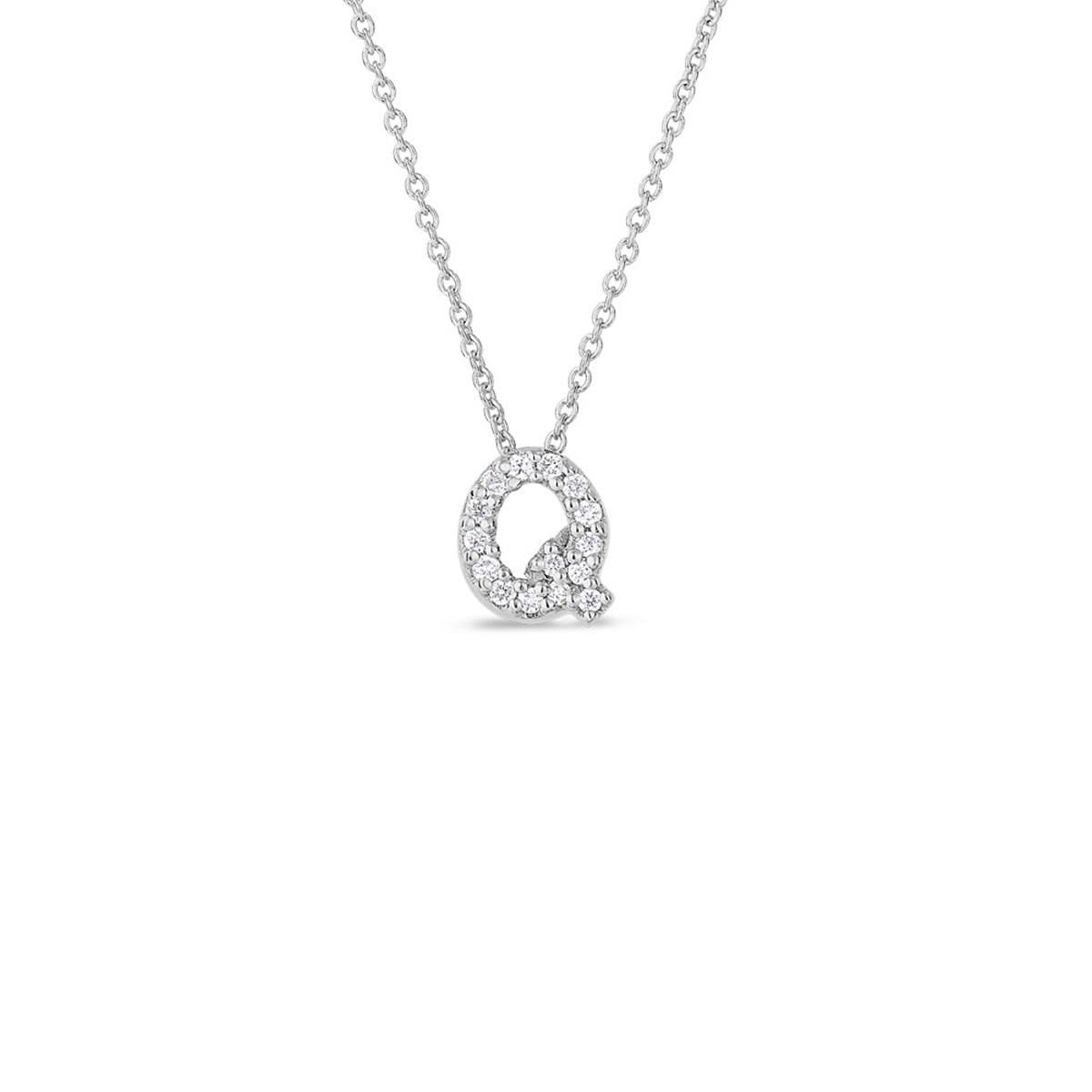 Roberto Coin Tiny Treasures 18ct White Gold 0.07ct Love Letter Q Necklaces