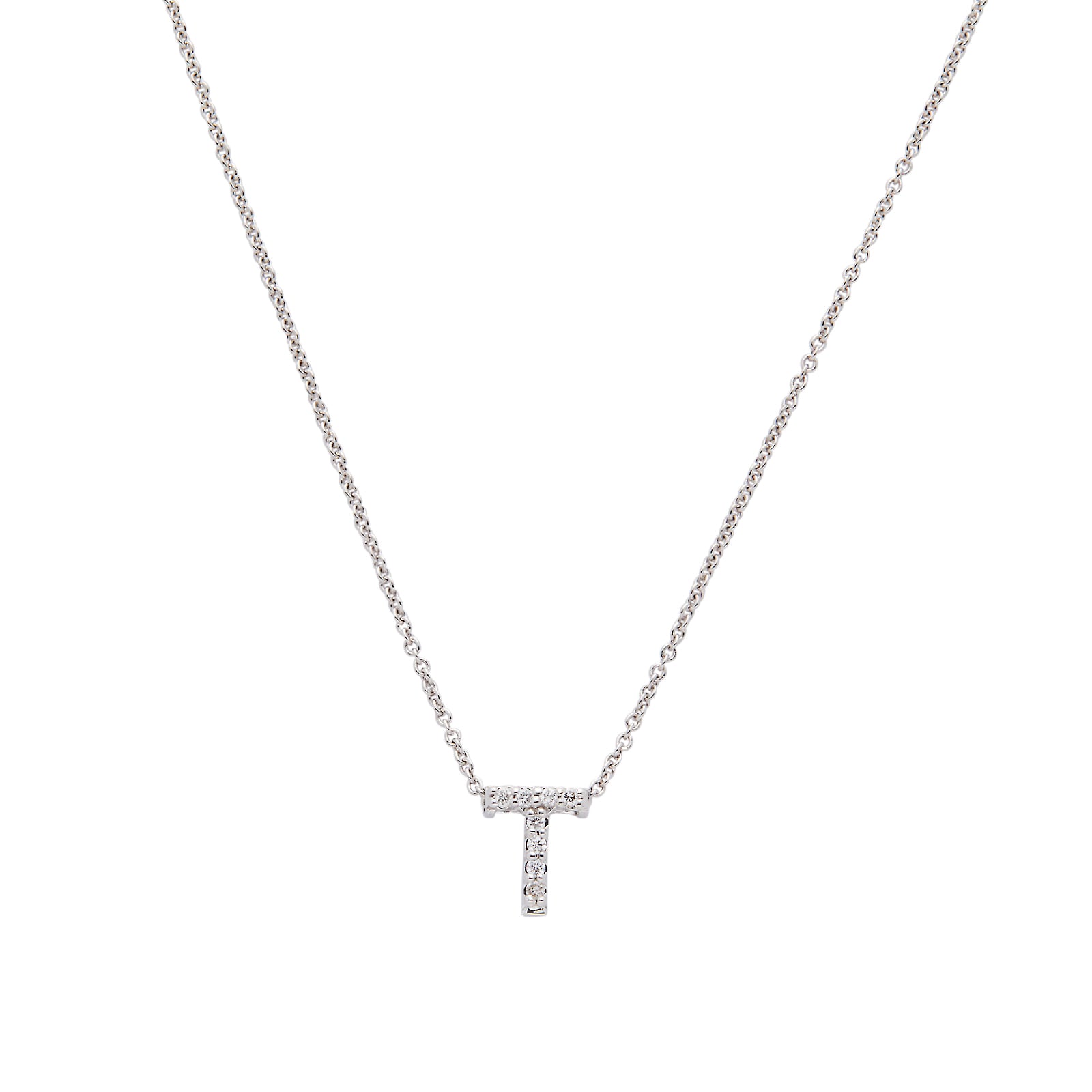 Roberto Coin Tiny Treasures 18ct White Gold 0.04ct Love Letter T Necklaces