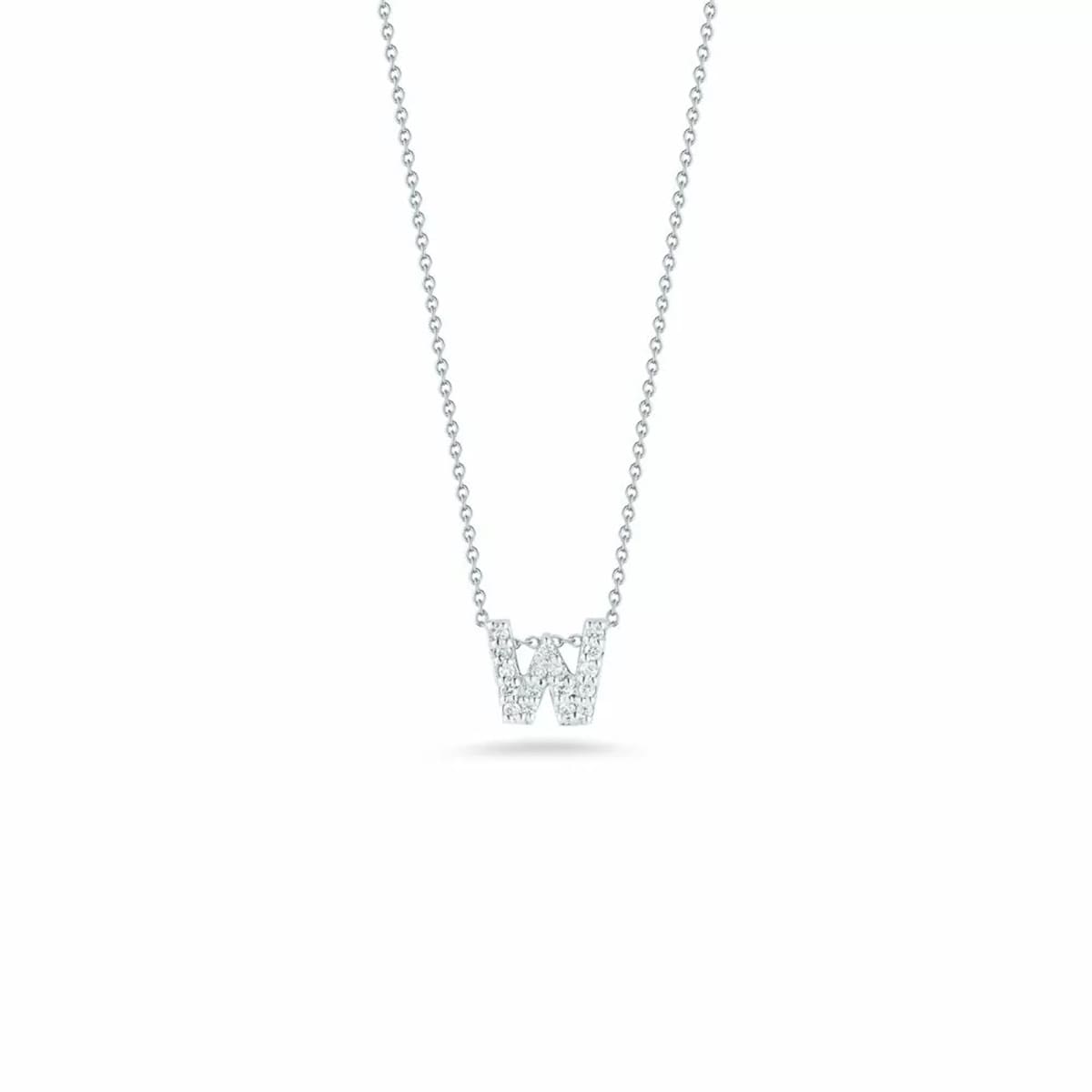 Roberto Coin Tiny Treasures 18ct White Gold 0.08ct Love Letter W Necklaces