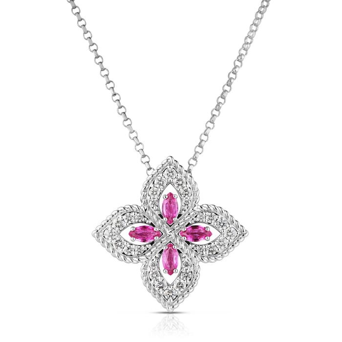 Roberto Coin 18K White Gold Exclusive Venetian Princess 0.25cttw Diamond & 0.30cttw Pink Sapphire Necklace