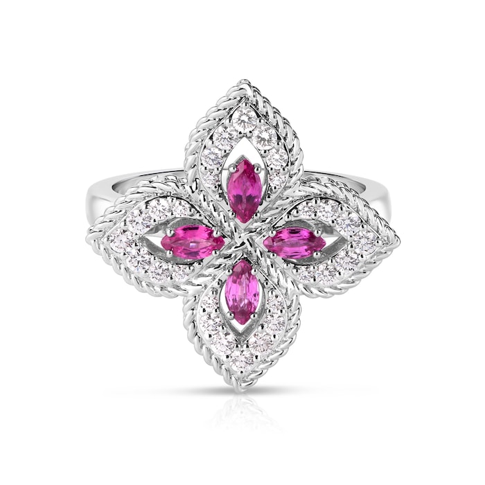 Roberto Coin 18K White Gold Exclusive Venetian Princess 0.50cttw Diamond & 0.65cttw Pink Sapphire Ring