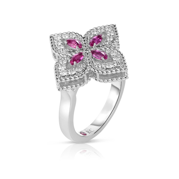 Roberto Coin 18K White Gold Exclusive Venetian Princess 0.50cttw Diamond & 0.65cttw Pink Sapphire Ring