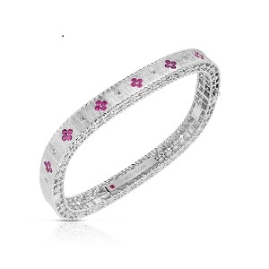 Roberto Coin 18K White Gold Exclusive Venetian Princess 0.09cttw Diamond & 0.45cttw Pink Sapphire Bangle Roberto Coin 18K White Gold Exclusive Venetian Princess 0.09cttw Diamond & 0.45cttw Pink Sapphire Bangle