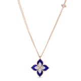 Roberto Coin Princess Flower 18ct Rose Gold 0.76ct Diamond & Lapis Pendant Necklace - Large Size Pendant