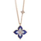 Roberto Coin Princess Flower 18ct Rose Gold 0.76ct Diamond & Lapis Pendant Necklace - Large Size Pendant