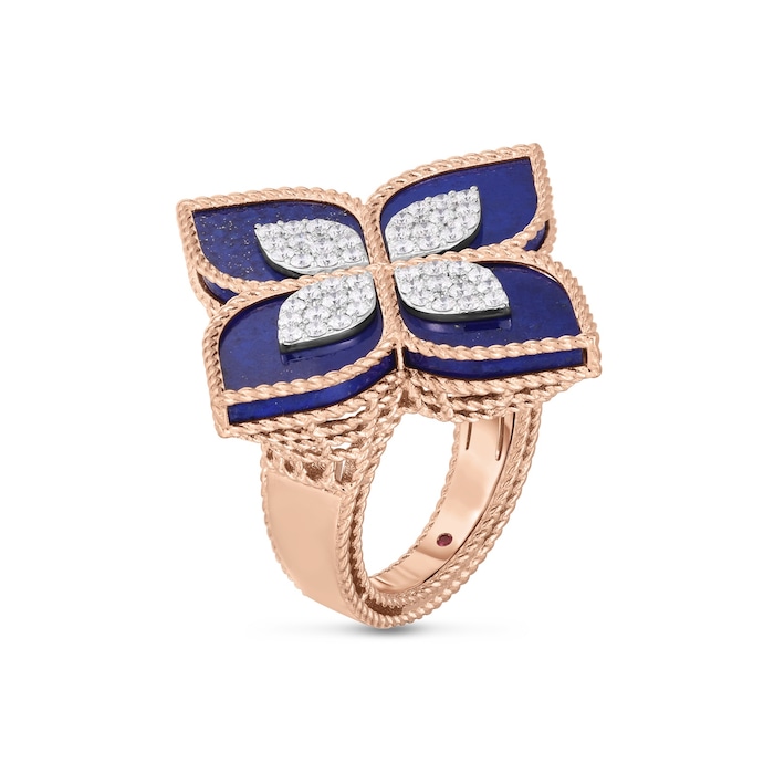 Roberto Coin Princess Flower 18ct Rose Gold 0.72ct Diamond & Lapis Ring