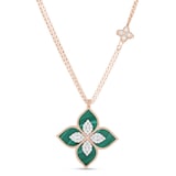 Roberto Coin Princess Flower 18ct Rose Gold 0.76ct Diamond & Malachite Pendant Necklace