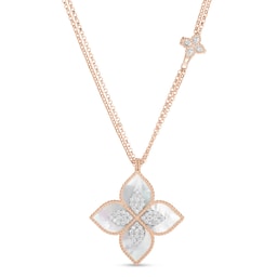 37523205 - Princess Flower 18ct Rose Gold 0.76ct Diamond Pearl Pendant Necklace