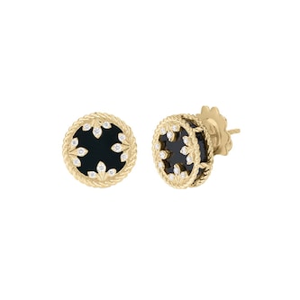 Roberto Coin 18K Yellow Gold Coloured Medallions Diamond & Black Jade Stud Earrings