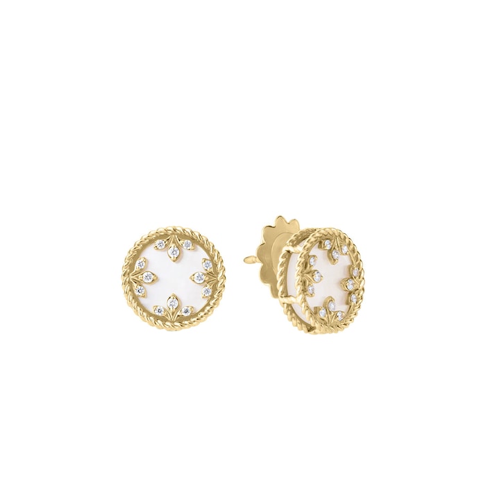 Roberto Coin 18K Yellow Gold Coloured Medallions Diamond & Mother of Pearl Stud Earrings