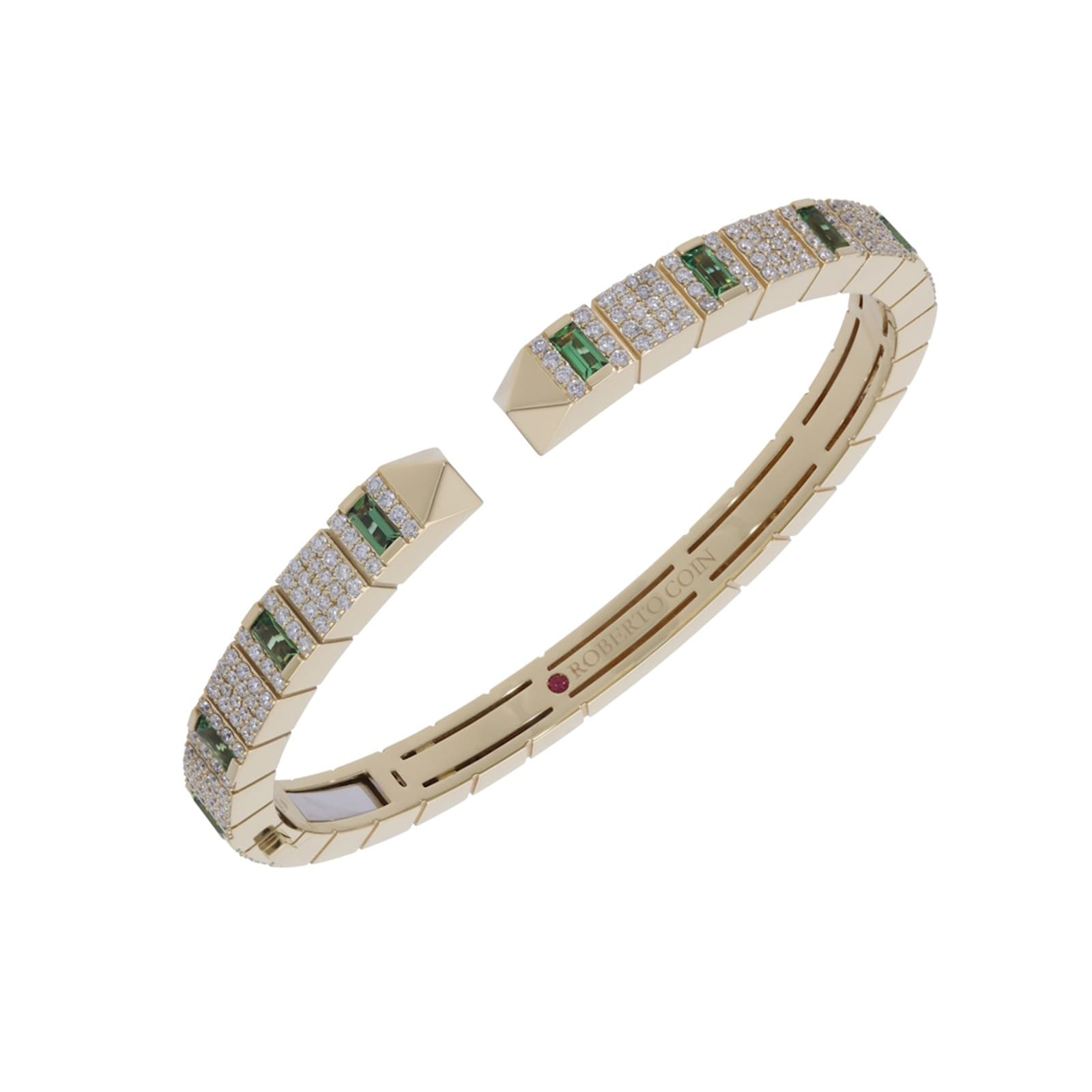 Roberto Coin 18K Yellow Gold Obelisco Diamond & Green Tourmaline Bangle