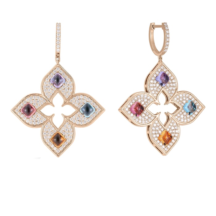 Roberto Coin 18K Rose Gold Venetian Princess Carnival Pave Diamond & Mixed Gemstone Flower Drop Earrings