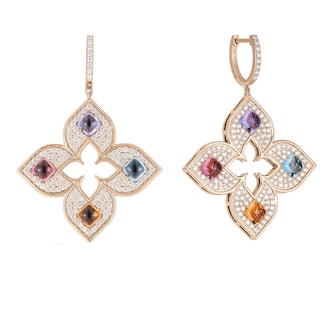 Roberto Coin 18K Rose Gold Venetian Princess Carnival Pave Diamond & Mixed Gemstone Flower Drop Earrings