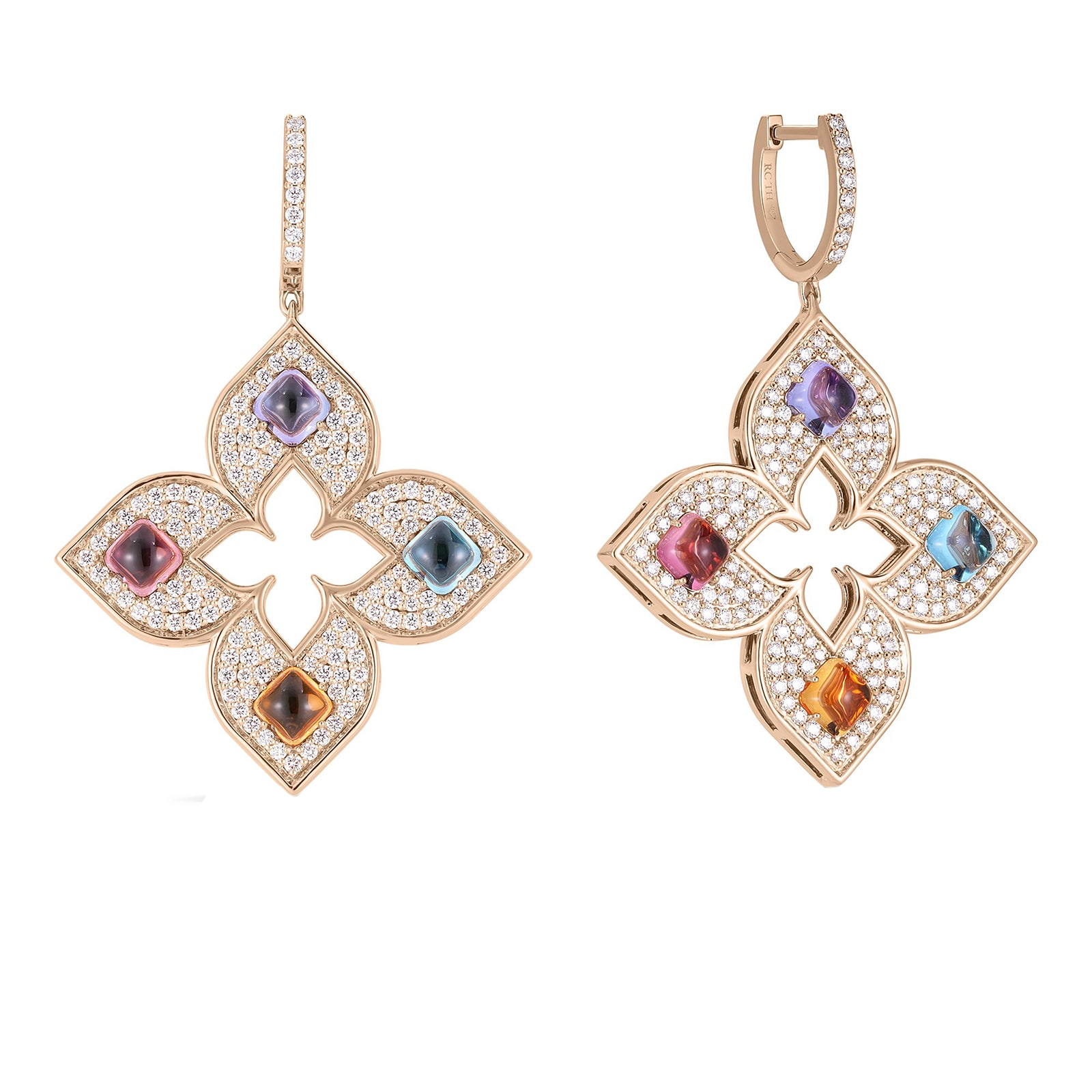 Roberto Coin 18K Rose Gold Venetian Princess Carnival Pave Diamond & Mixed Gemstone Flower Drop Earrings