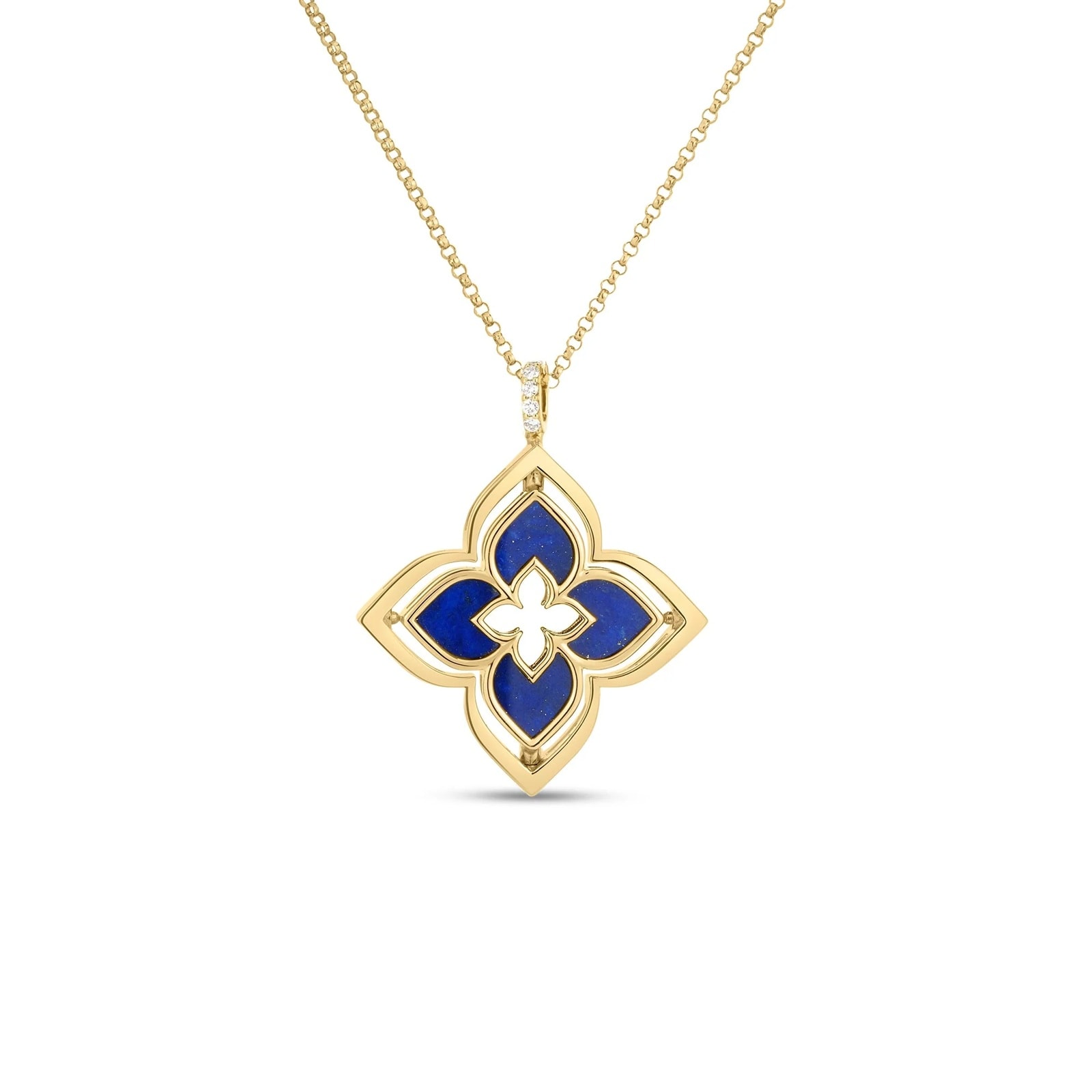 Roberto Coin 18K Yellow Gold Ventian Princess Pirouette Diamond & Lapis Flower Necklace