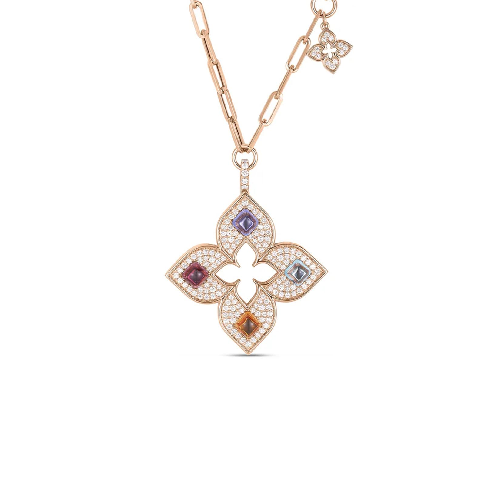 Roberto Coin 18K Rose Gold Venetian Princess Carnival Diamond & Mixed Gemstone Flower Necklace