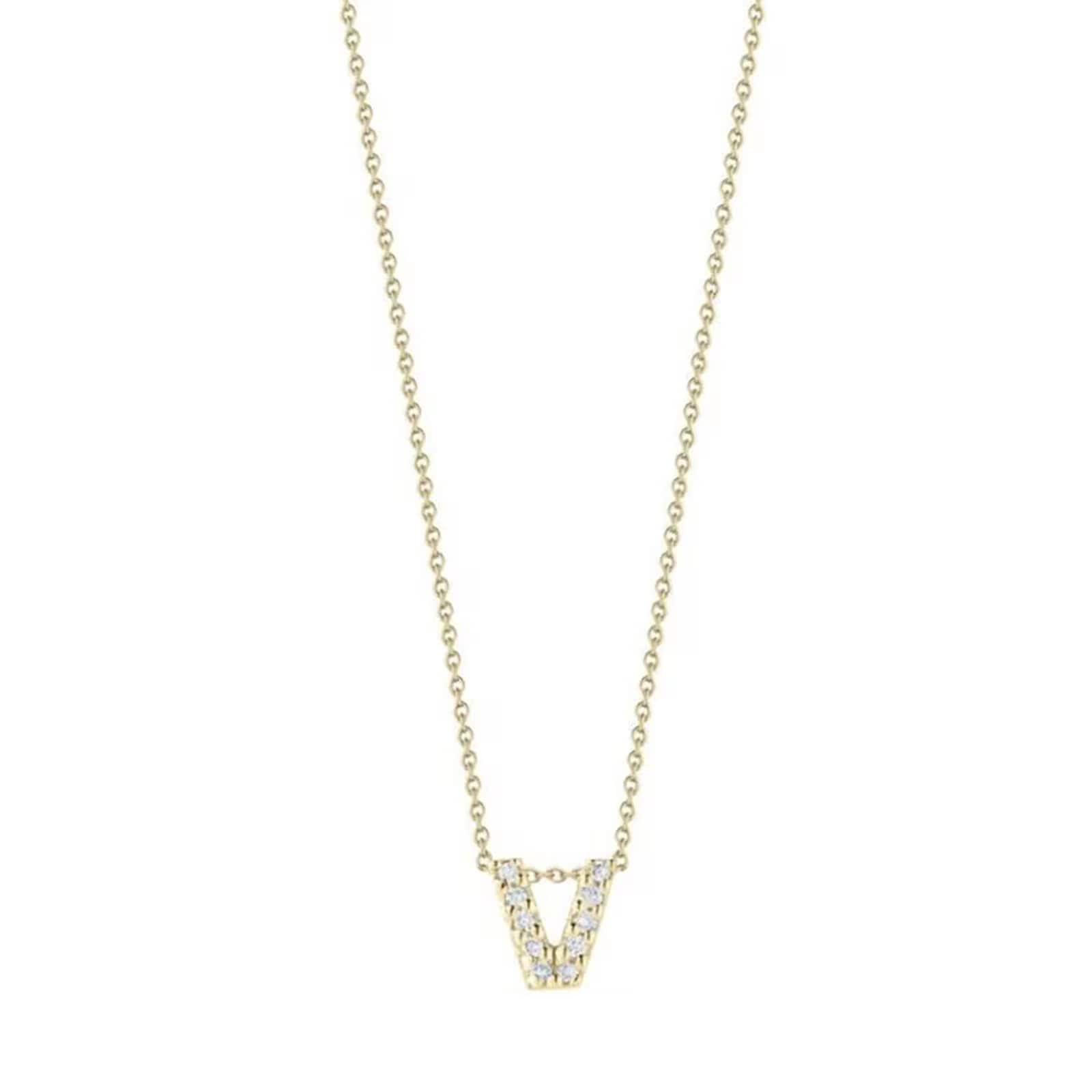 Roberto Coin 18K Yellow Gold Tiny Treasures Diamond Love Letter V Necklace