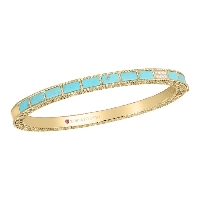 Roberto Coin 18K Yellow Gold Mosaic Diamond Accent & Turquoise Bangle