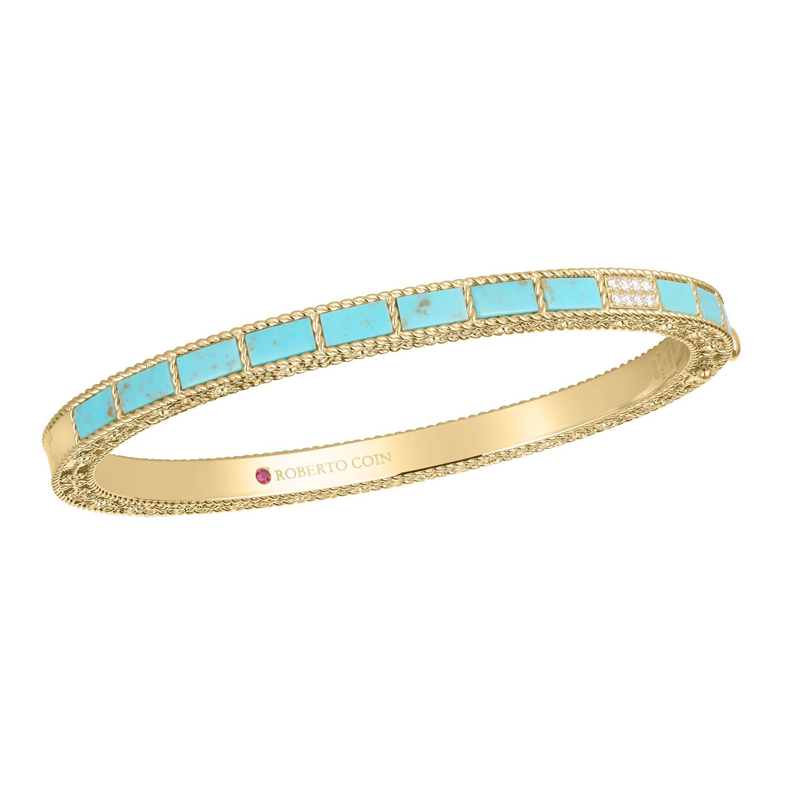 Roberto Coin 18K Yellow Gold Mosaic Diamond Accent & Turquoise Bangle Roberto Coin 18K Yellow Gold Mosaic Diamond Accent & Turquoise Bangle