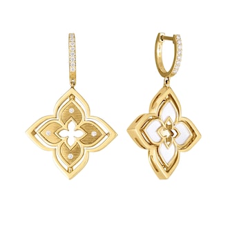 Roberto Coin 18K Yellow Gold Venetian Princess Pirouette Diamond & Mother Of Pearl Flower Drop Earrings