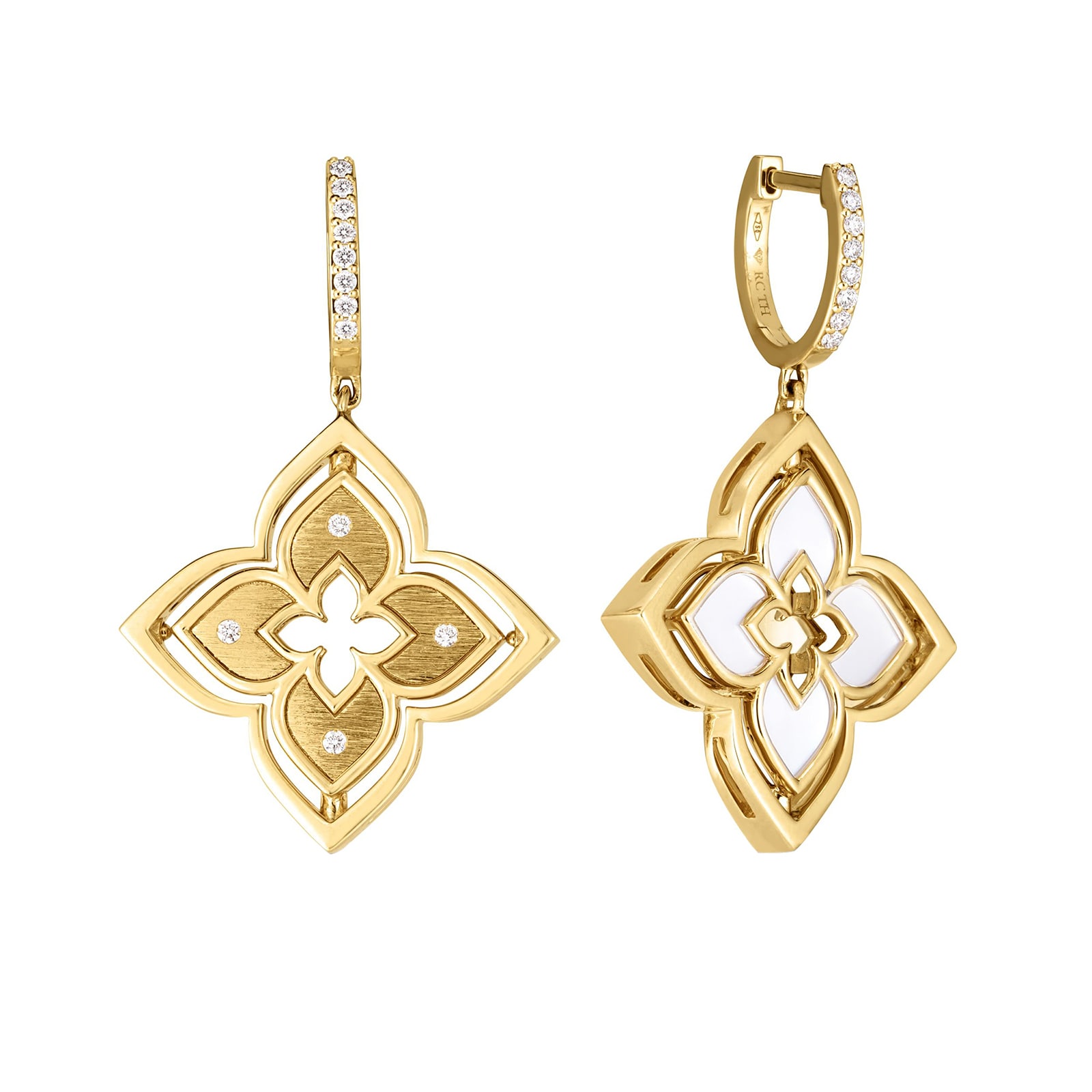 Roberto Coin 18K Yellow Gold Venetian Princess Pirouette Diamond & Mother Of Pearl Flower Drop Earrings