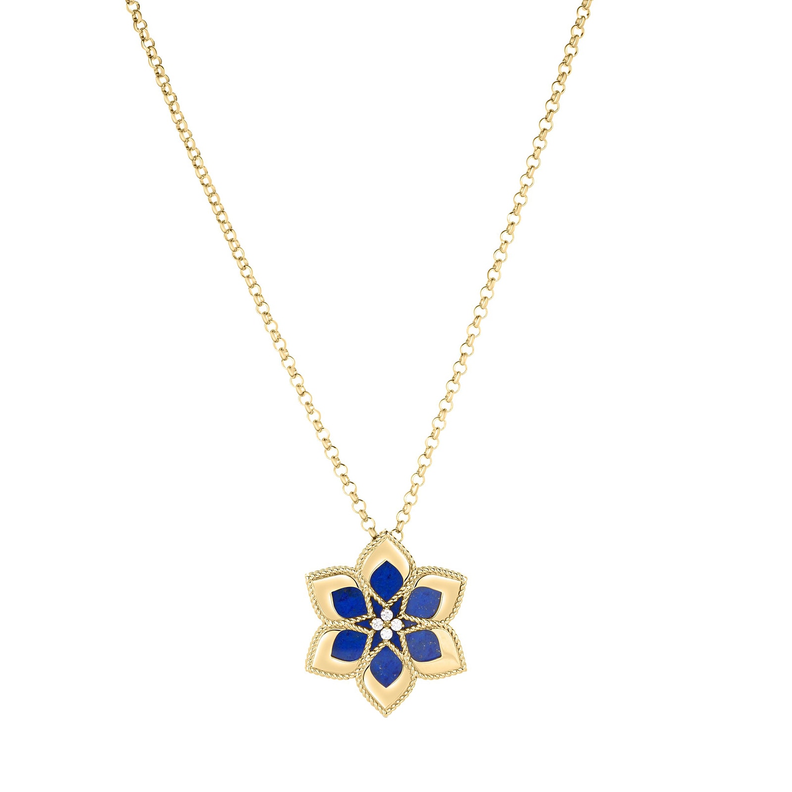 Roberto Coin 18K Yellow Gold Vernazza Diamond & Lapis Flower Long Necklace