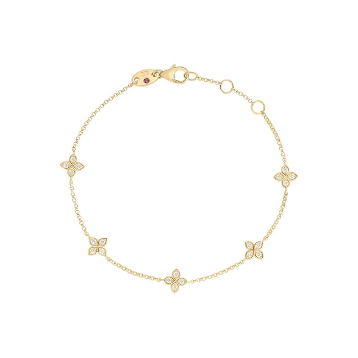 Roberto Coin 18K Yellow Gold Love In Verona Five Station Diamond Flower Bracelet