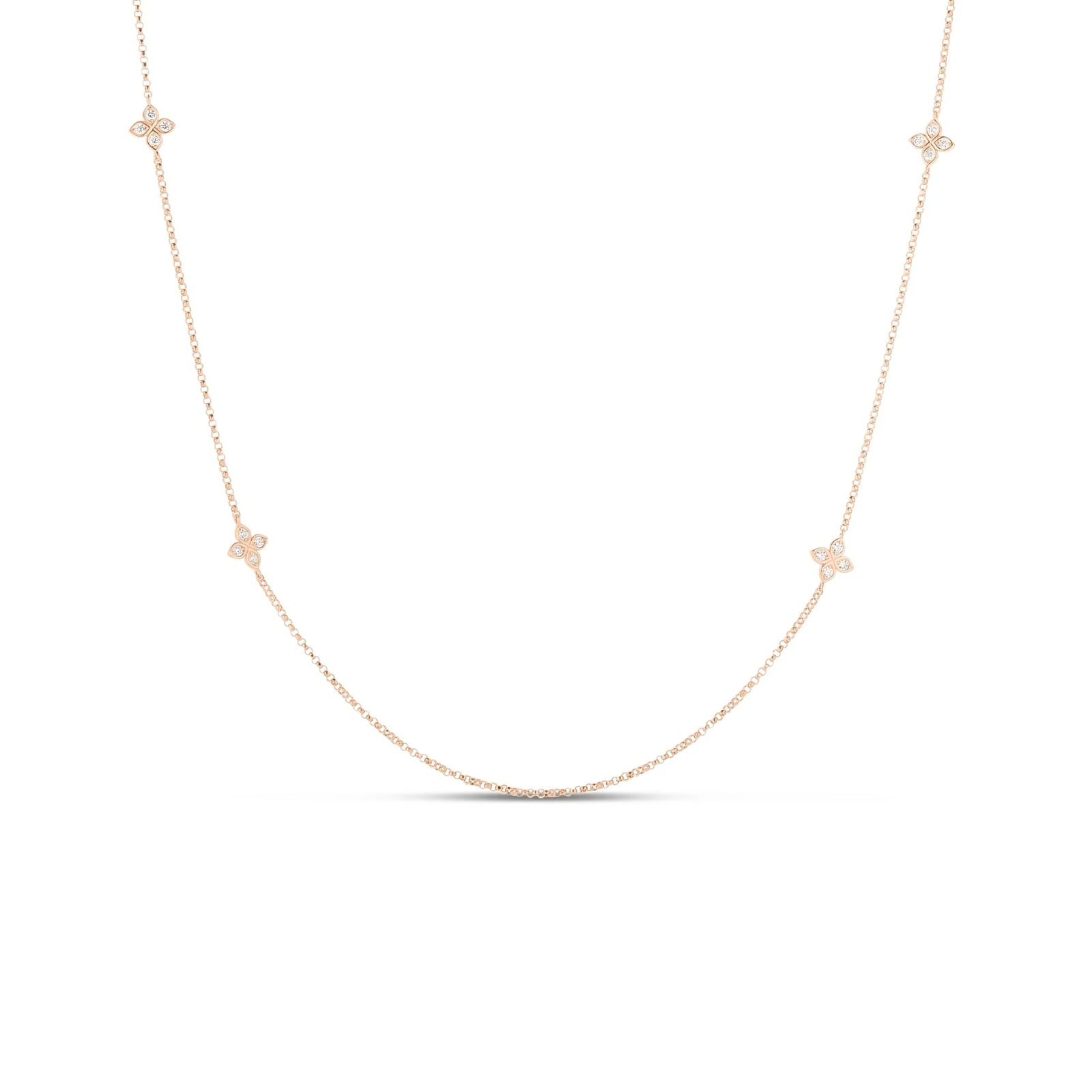 Roberto Coin Love In Verona 18K Rose Gold 0.49cttw Diamond 10 Station Flower Necklace