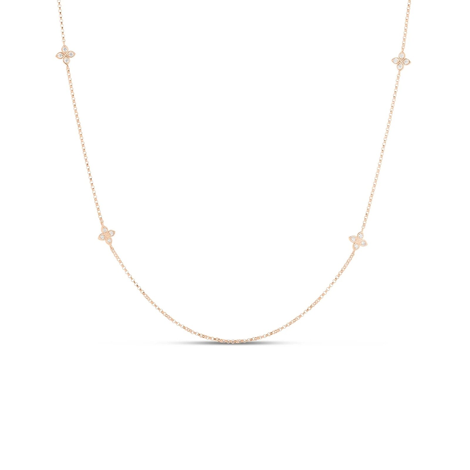 Roberto Coin Love In Verona 18K Rose Gold 0.49cttw Diamond 10 Station Flower Necklace