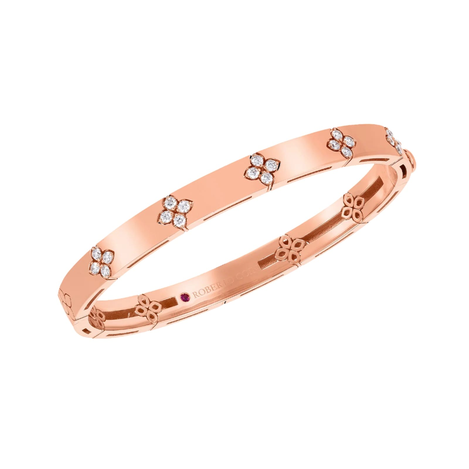 Roberto Coin 18K Rose Gold Love In Verona Diamond Accent Wide Bangle