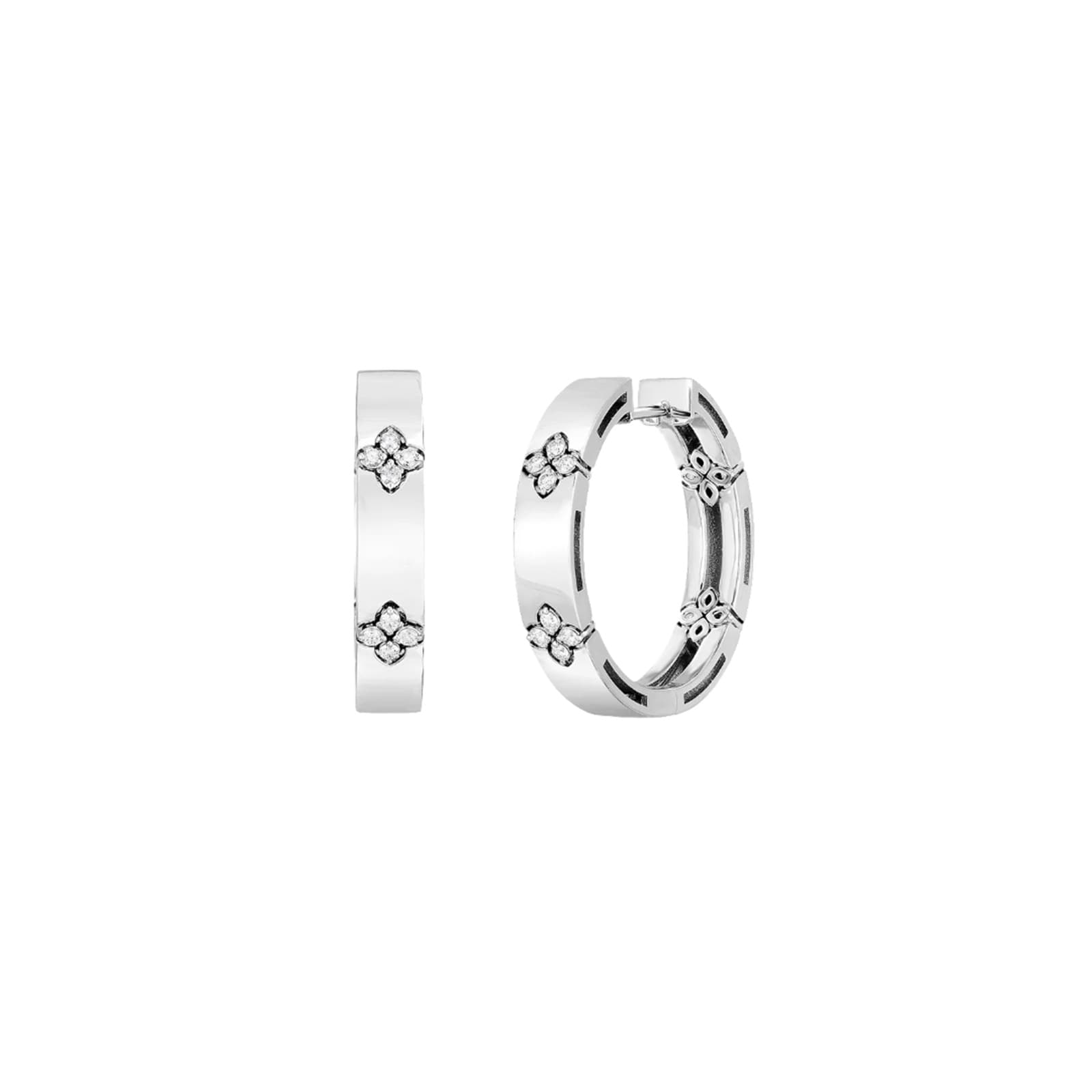 Roberto Coin 18K White Gold Love In Verona Diamond Flower Hoop Earrings