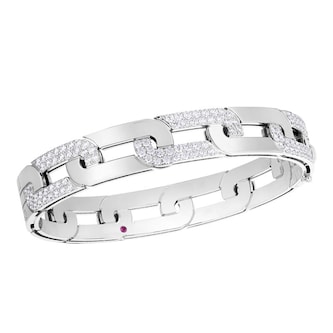 Roberto Coin 18K White Gold Navarra Large Alternating Diamond Link Wide Bangle