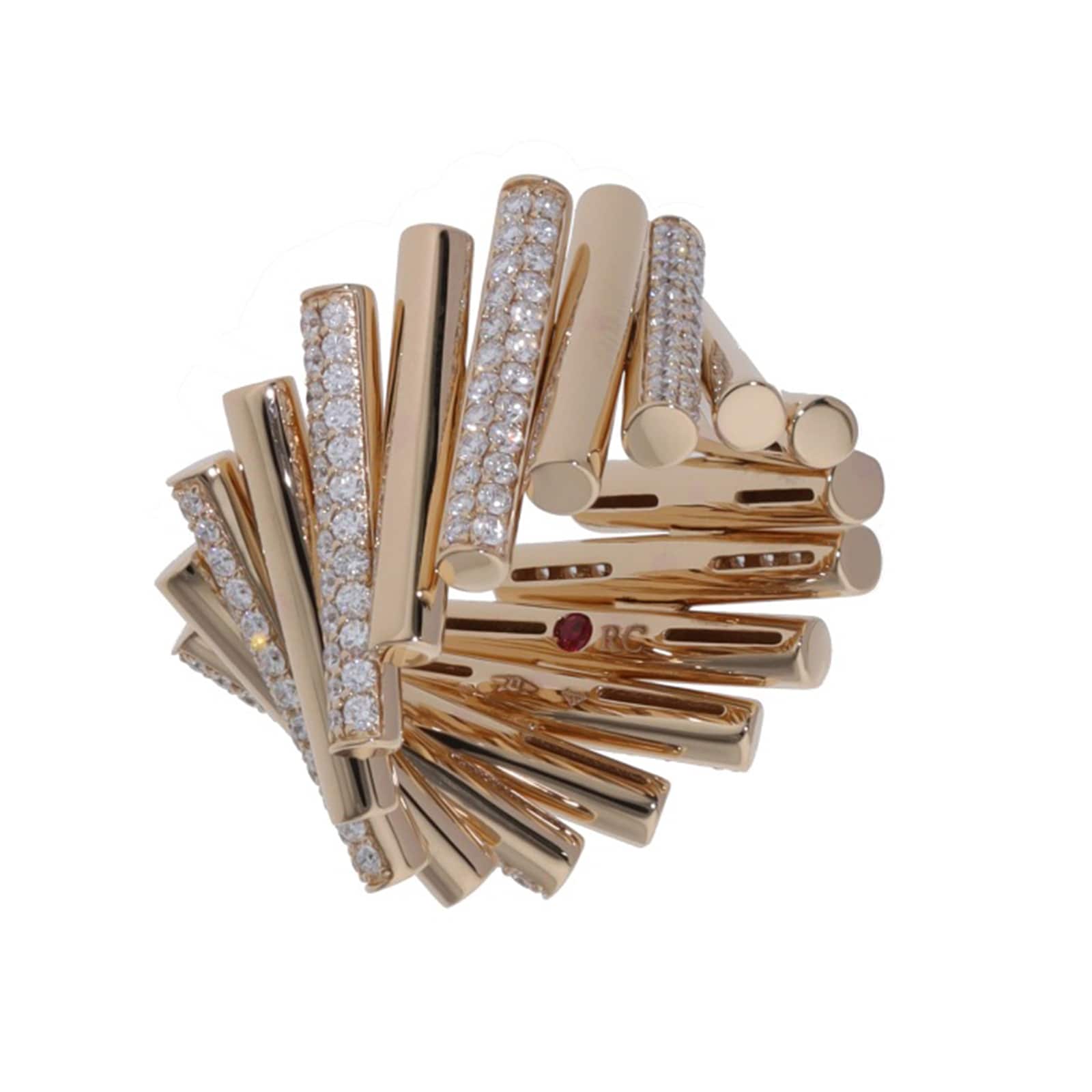 Roberto Coin 18K Rose Gold Domino Alternating Diamond Ring - Size 6.5