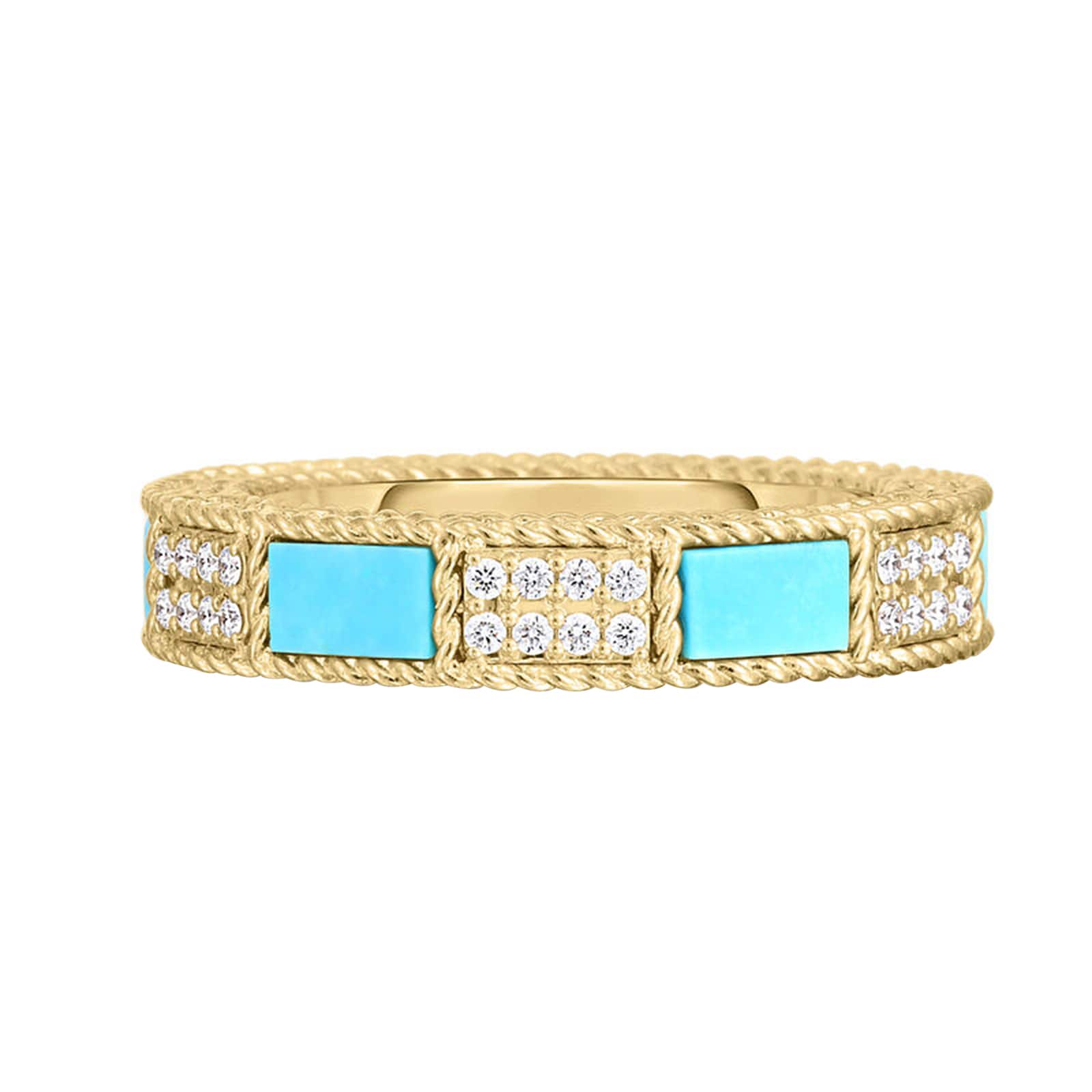 Roberto Coin 18K Yellow Gold Mosaic Diamond & Turquoise Alternating Ring - Size 7
