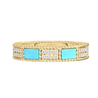 Roberto Coin 18K Yellow Gold Mosaic Diamond & Turquoise Alternating Ring - Size 7