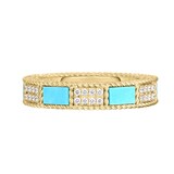 Roberto Coin 18K Yellow Gold Mosaic Diamond & Turquoise Alternating Ring - Size 7