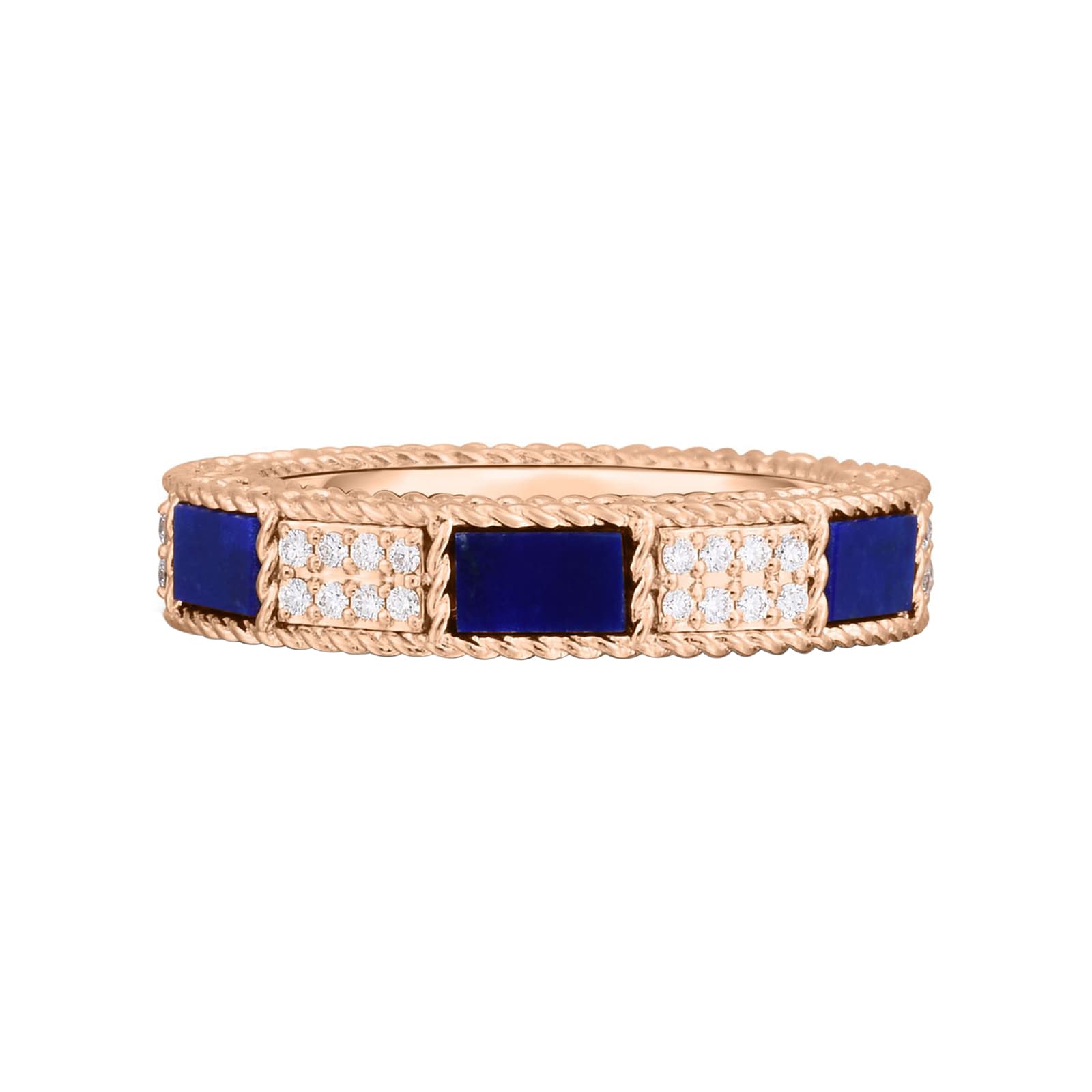 Roberto Coin 18K Rose Gold Mosaic Alternating Blue Lapis & Diamond Ring - Size 6.5