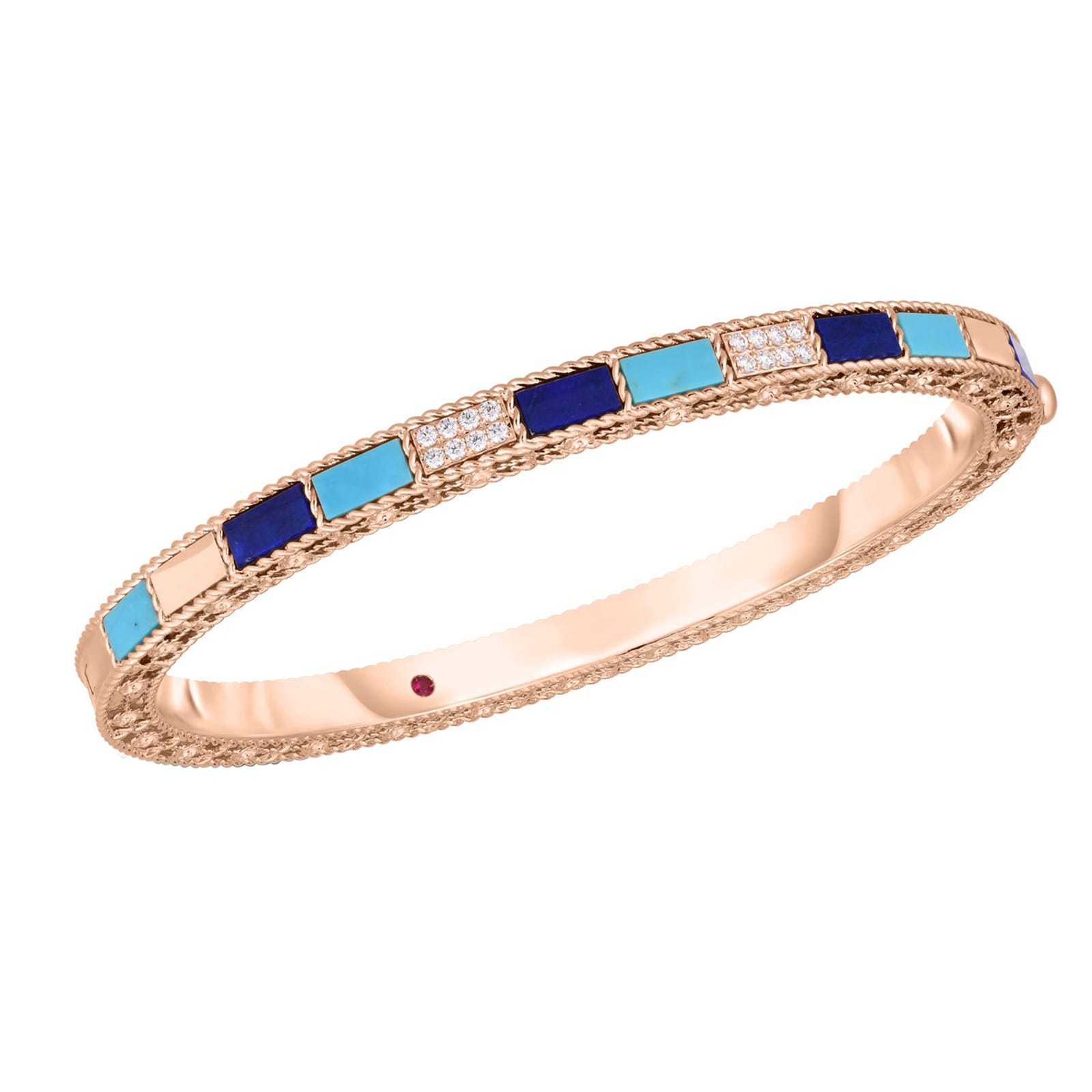 Roberto Coin 18K Rose Gold Mosaic Alternating Blue Lapis, Diamond & Turquoise Bangle