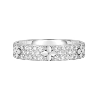 Roberto Coin 18K White Gold Love In Verona Pave Diamond & Polished Flower Narrow Ring - Size 6.5