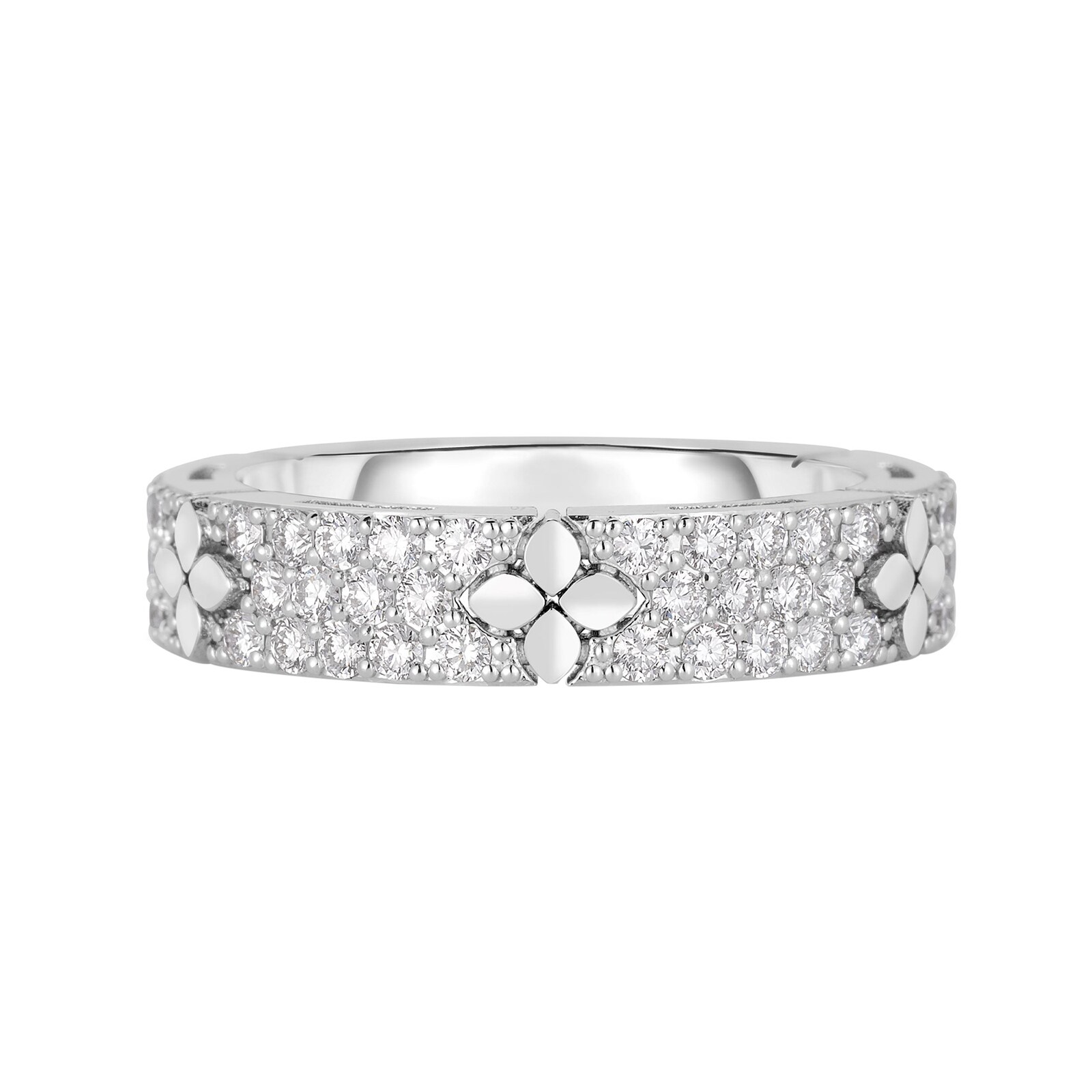 Roberto Coin 18K White Gold Love In Verona Pave Diamond & Polished Flower Narrow Ring - Size 6.5