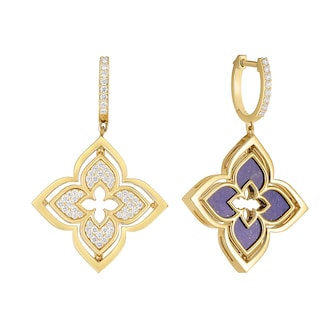 Roberto Coin 18K Yellow Gold Venetian Princess Pirouette Pave Diamond & Lapis Flower Drop Earrings