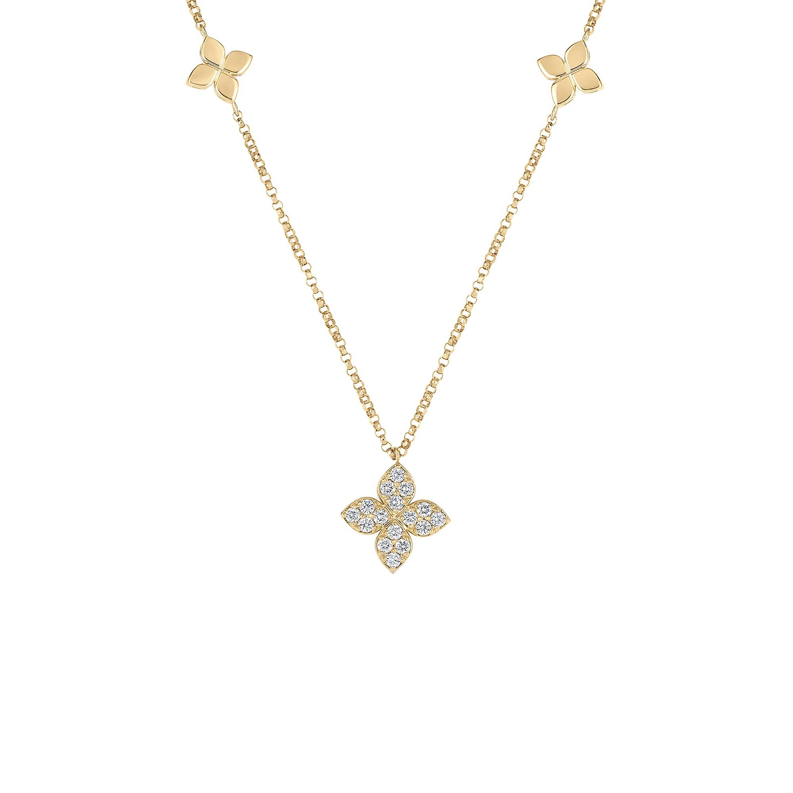 Roberto Coin 18K Yellow Gold Love By The Inch Diamond & Polished Flower Station Necklace