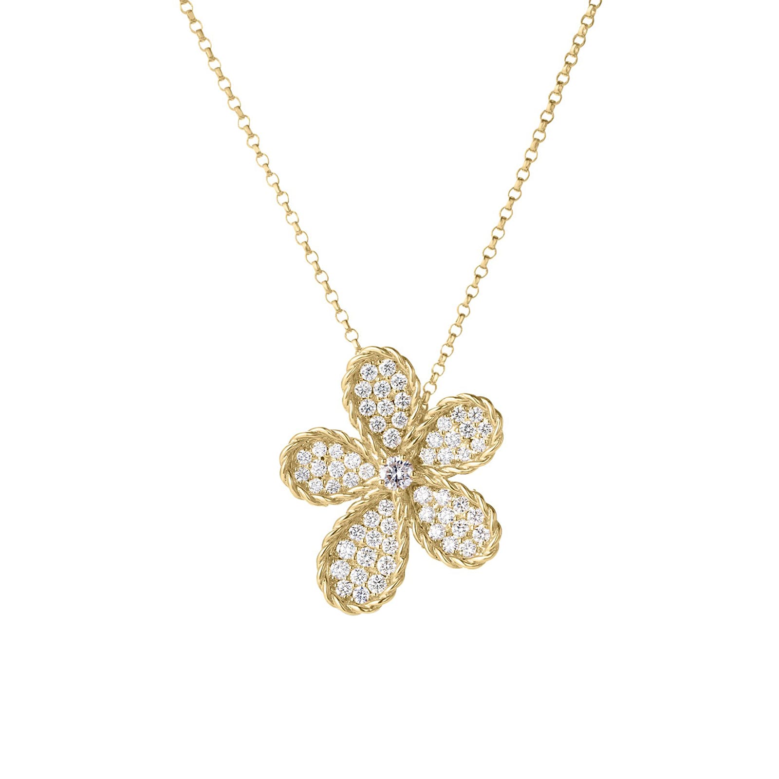 Roberto Coin 18K Yellow Gold Jasmine Pave Diamond Flower Necklace