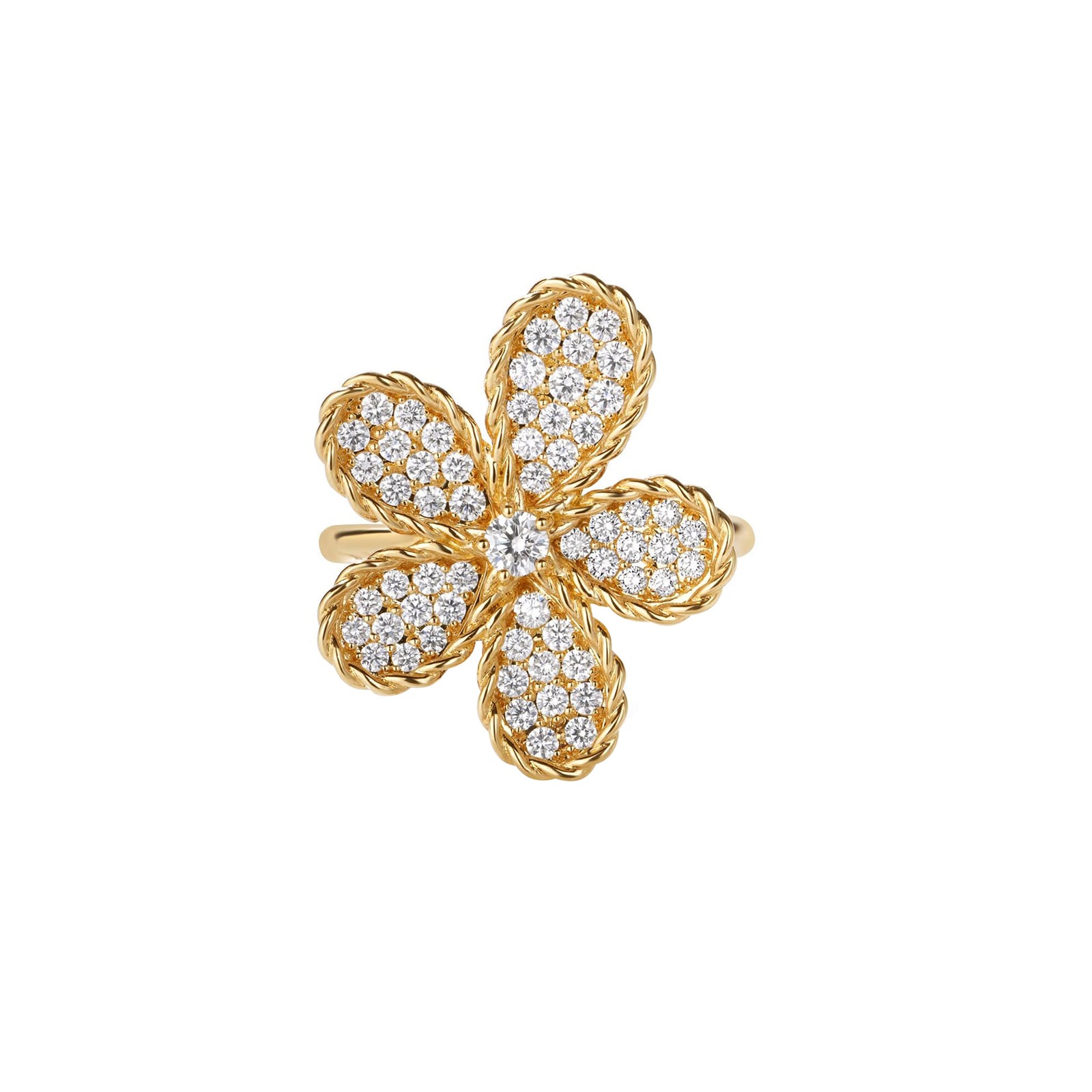 Roberto Coin 18K Yellow Gold Jasmine Pave Diamond Flower Ring - Size 6