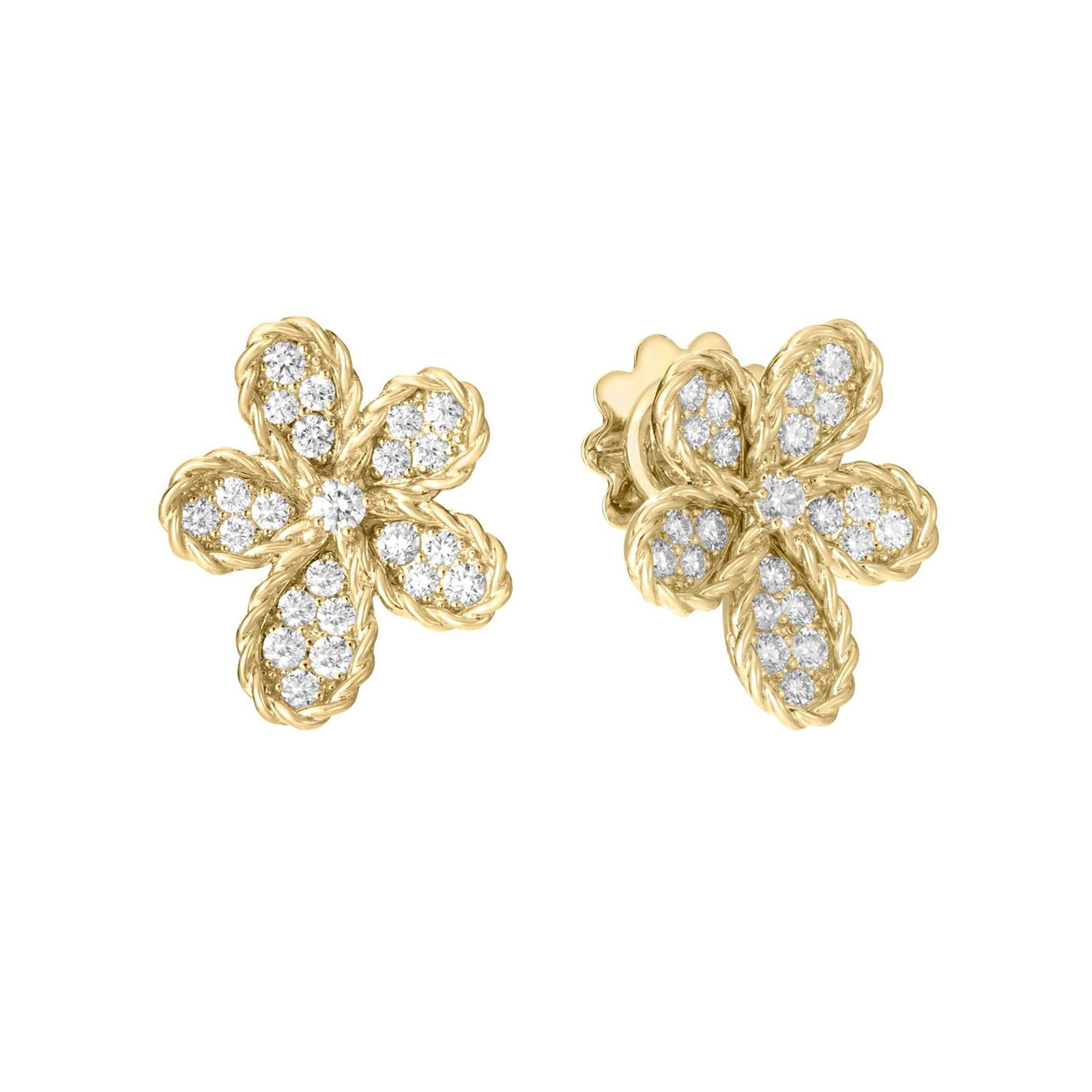 Roberto Coin 18K Yellow Gold Jasmine Pave Diamond Flower Stud Earrings