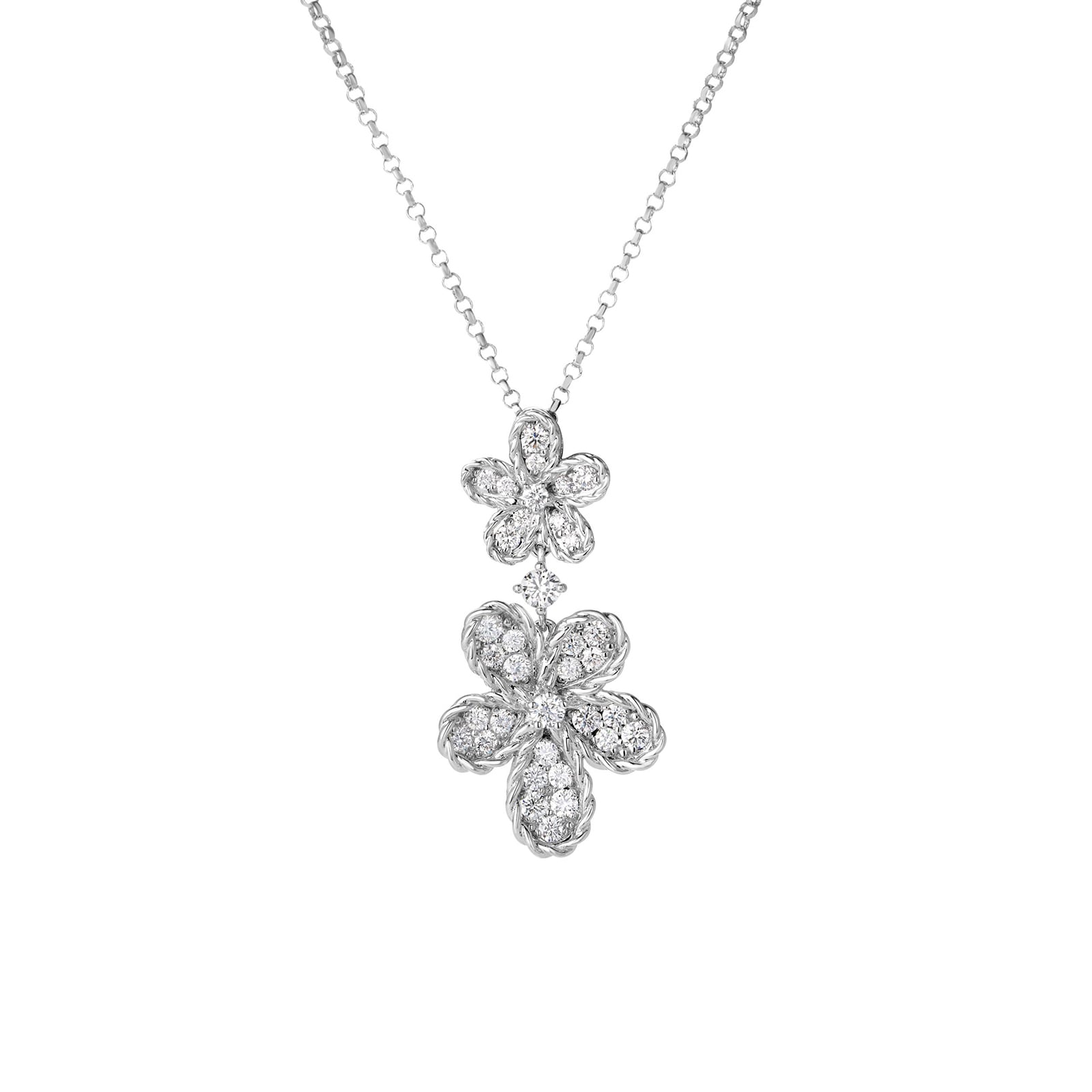 Roberto Coin 18K White Gold Jasmine Pave Diamond Flower Necklace