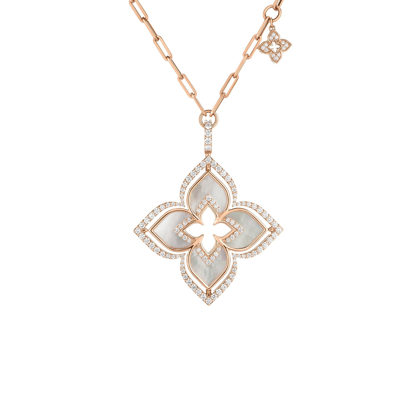 Roberto Coin 18K Rose Gold Venetian Princess Pirouette Diamond & Mother Of Pearl Flower Necklace Roberto Coin 18K Rose Gold Venetian Princess Pirouette Diamond & Mother Of Pearl Flower Necklace