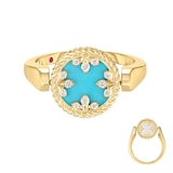 Roberto Coin 18K Yellow Gold Venetian Medallion Diamond & Turquoise Ring - Size 6.5